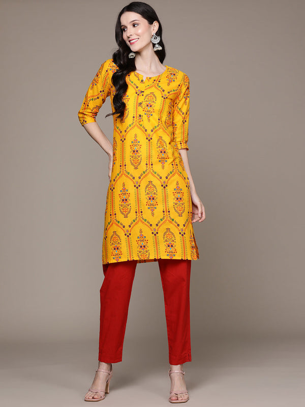 Women's Mustard Printed Kurta