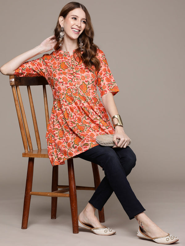 Women's Peach Floral Printed Tunic