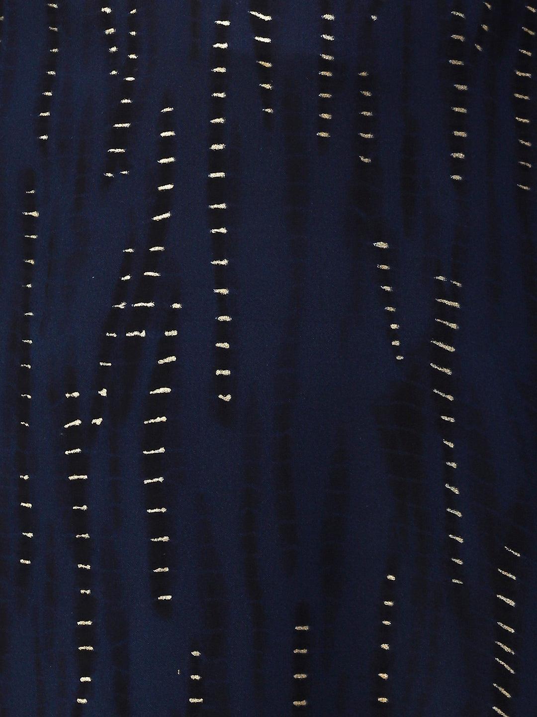 Shibori Printed Mirror Embroidered Kurta - Navy Blue - Indiakreations