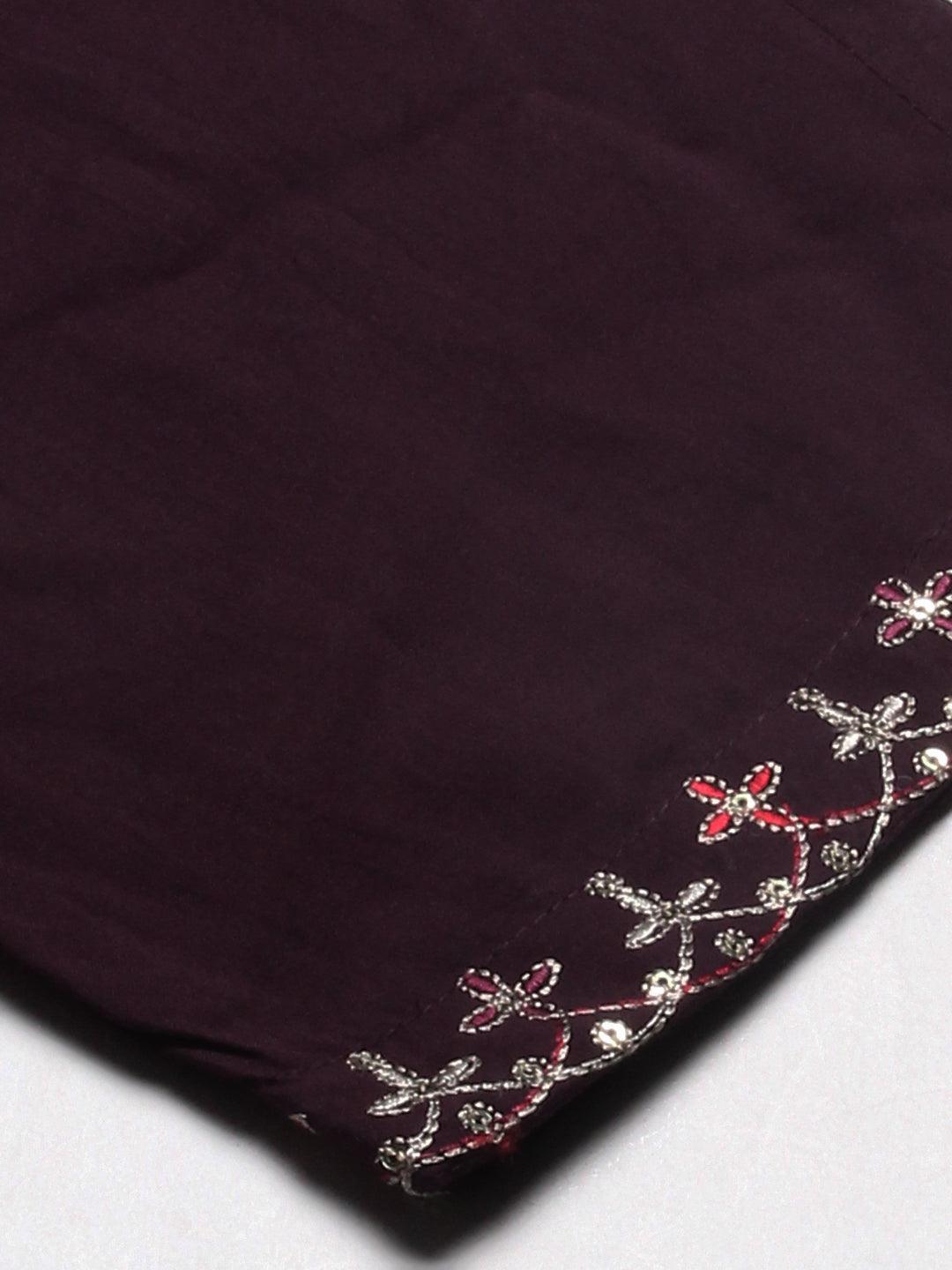 Ethnic Embroidered Straight Kurta with Pant - Violet - Indiakreations