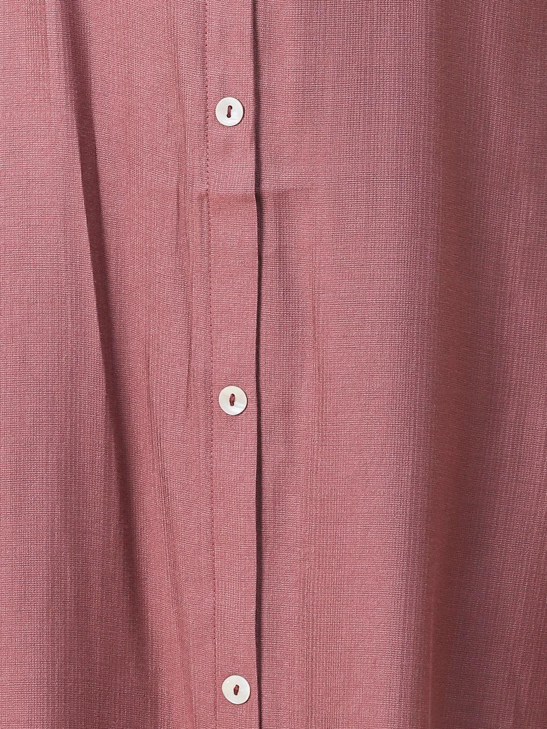 Solid Mother-of-Pearl Buttoned A-line Kurta With Pants - Mauve - Indiakreations