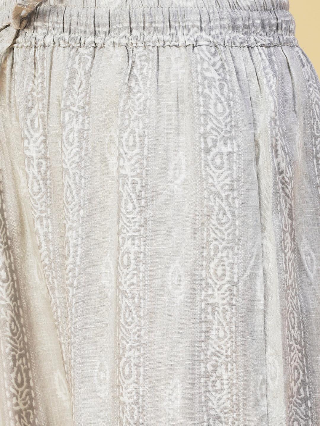 Abstract Printed Mirror Embroidered Kurta With Pants & Dupatta - Grey - Indiakreations