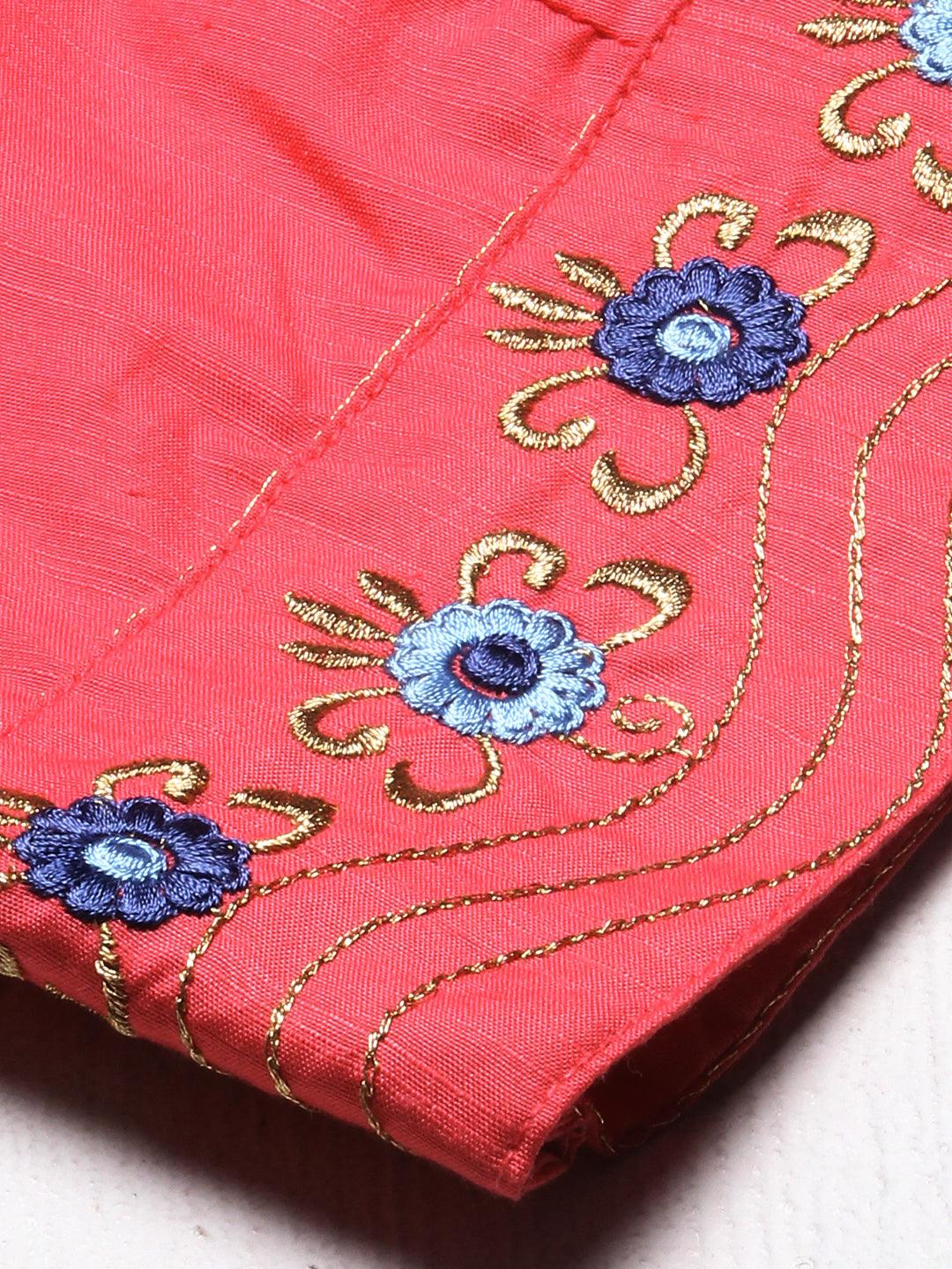 Solid Floral Embroidered Straight Kurta with Pant & Dupatta - Navy Blue - Indiakreations