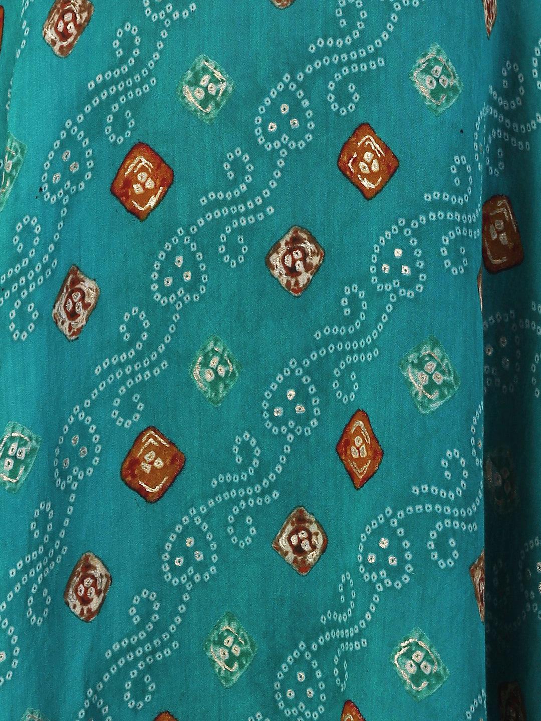 Bandhani Printed Gotapatti Embroidered Kurta With Pants & Dupatta - Green - Indiakreations