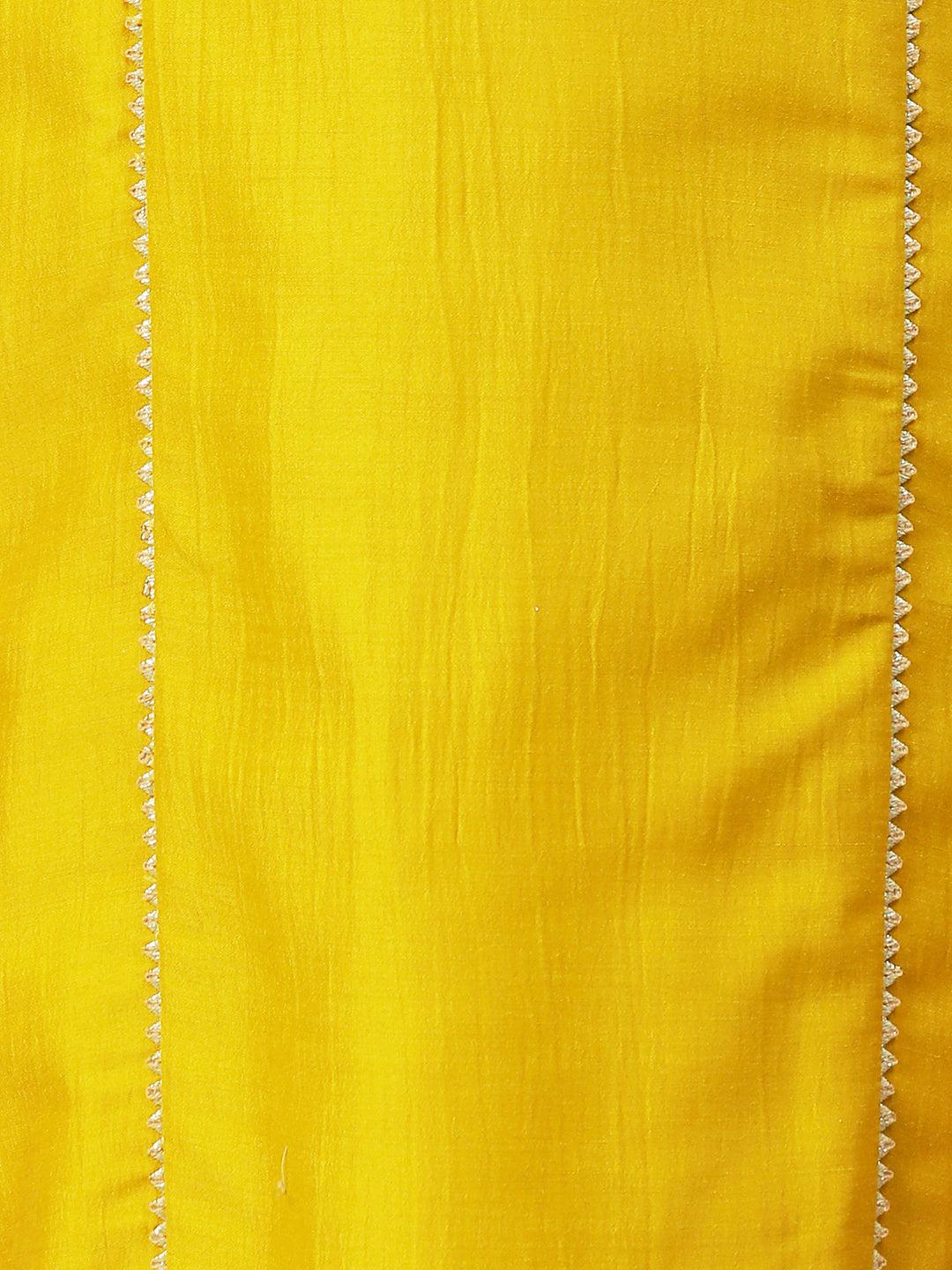 Solid Princess Cut Straight Kurta with Palazzo & Bandhani Printed Dupatta - Yellow - Indiakreations