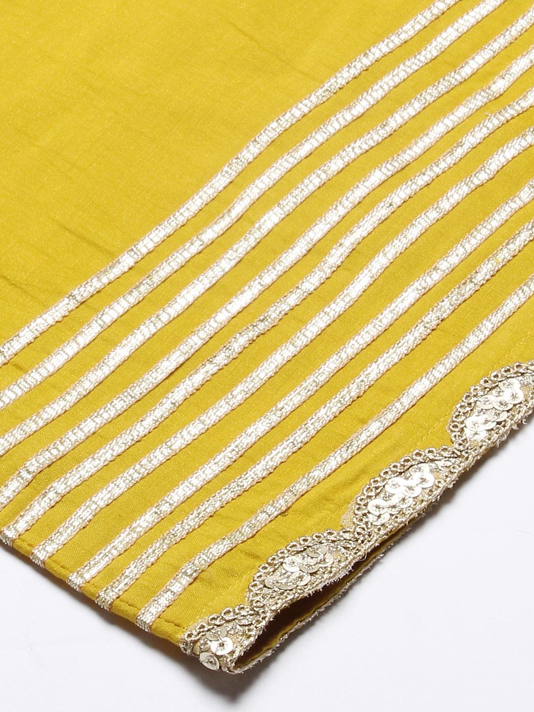 Solid Princess Cut Straight Kurta with Palazzo & Bandhani Printed Dupatta - Yellow - Indiakreations