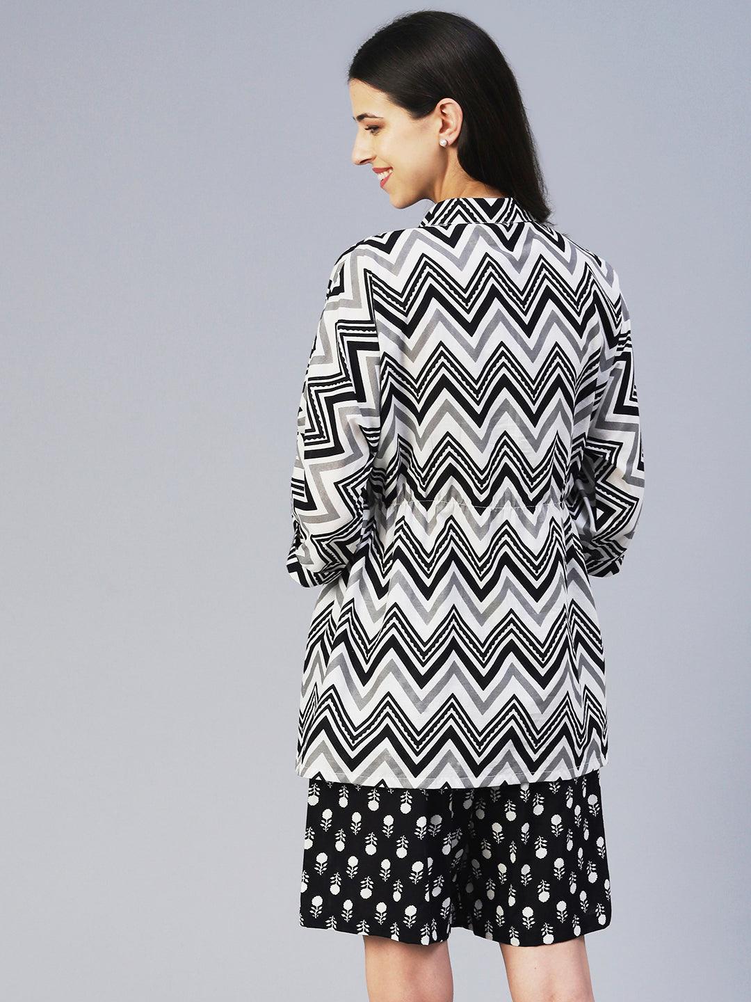 Chevron Printed Straight Fit Lounge Wear Set - Black - Indiakreations