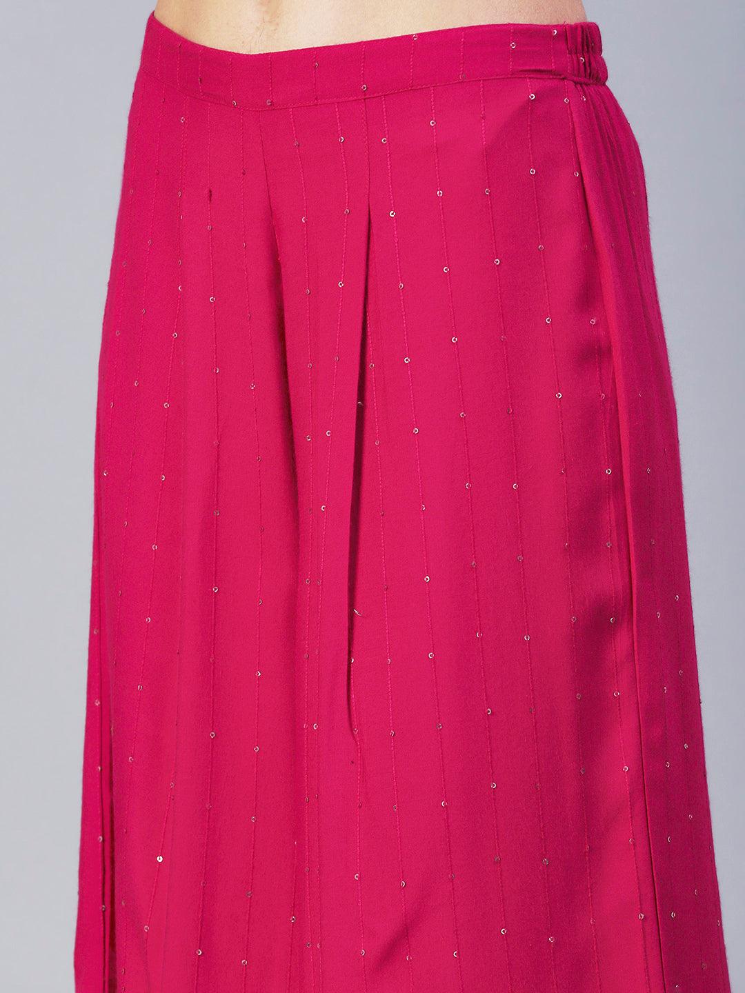 Solid Boho Asymmetric Co-ord Set - Fuchsia - Indiakreations