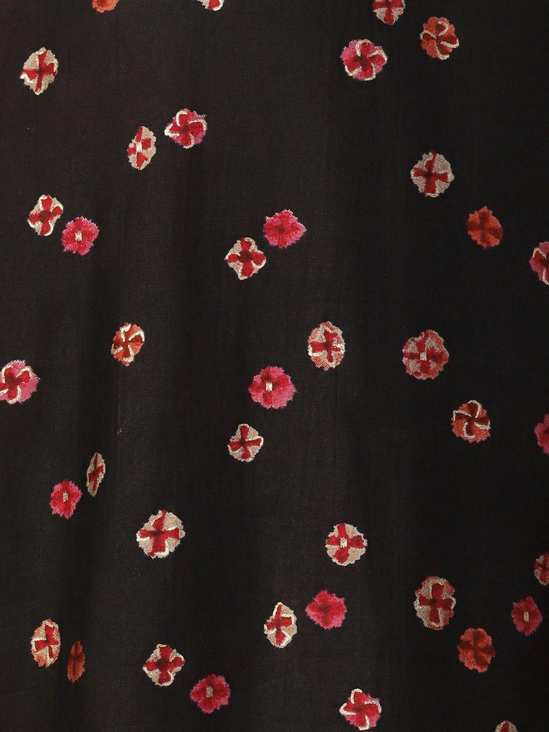 Abstract Floral Printed Embroidered Kurta With Printed Dupatta - Black - Indiakreations