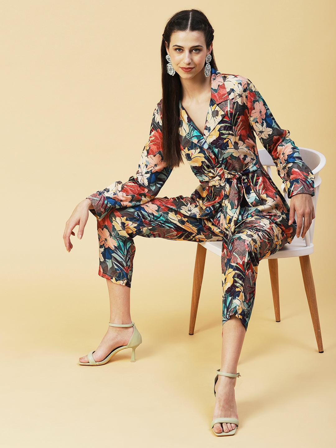 Floral Printed Shirt With Pants Co-ord Set - Multi - Indiakreations