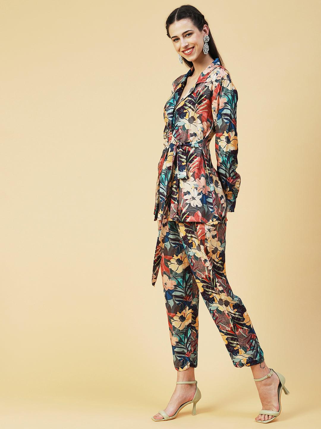 Floral Printed Shirt With Pants Co-ord Set - Multi - Indiakreations