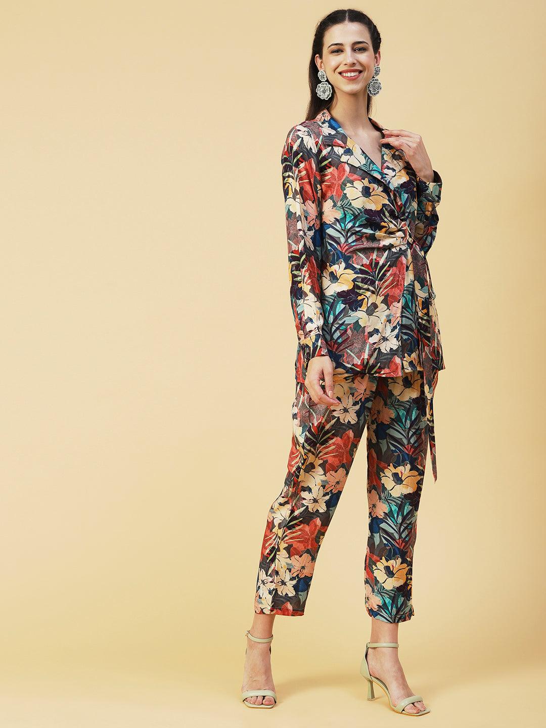 Floral Printed Shirt With Pants Co-ord Set - Multi - Indiakreations