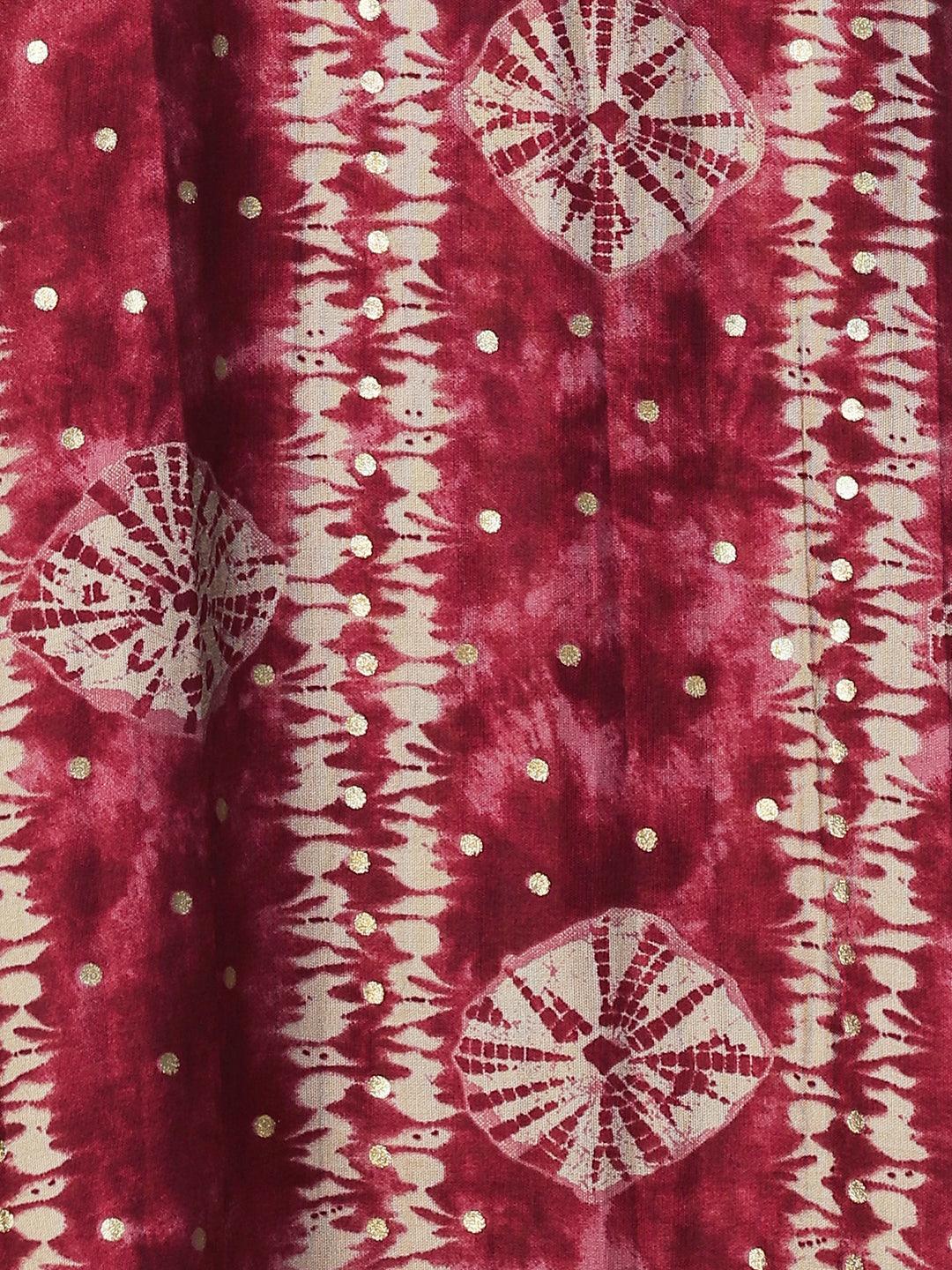 Bandhani Printed Zari Embroidered Kurta - Maroon - Indiakreations