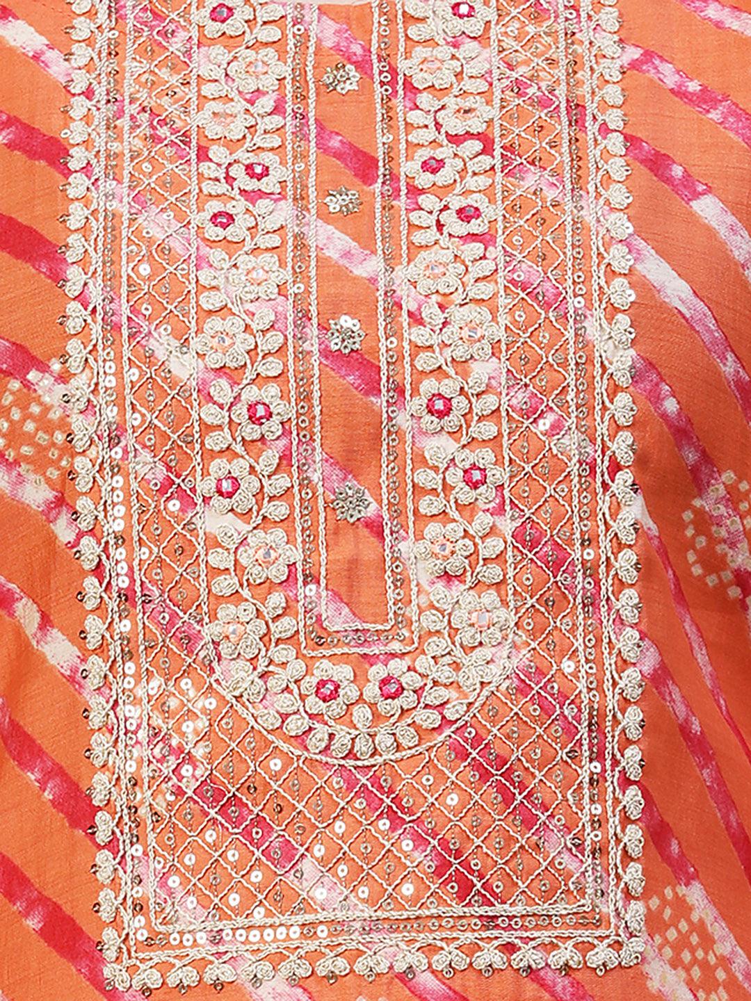 Lehriya Printed Resham Embroidered Kurta - Orange - Indiakreations