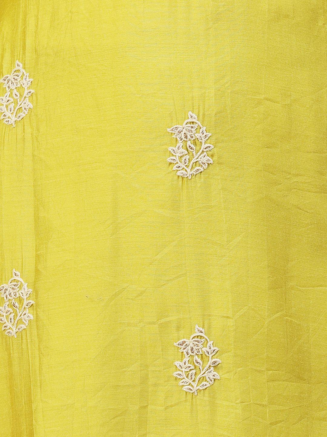 Ethnic Embroidered Straight Kurta with Pant & Dupatta - Yellow - Indiakreations