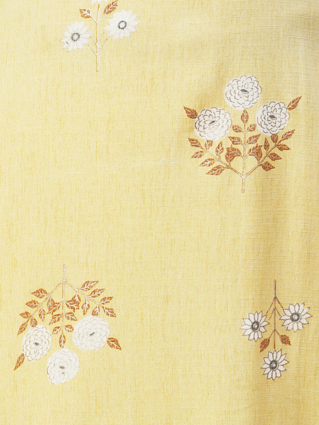 Floral Hand Embroidered Straight Fit Kurta - Yellow - Indiakreations