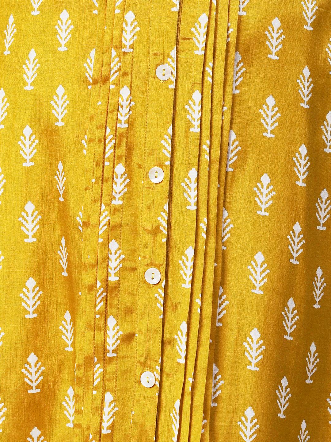 Ethnic Printed Straight Fit Kurta with Pant - Yellow - Indiakreations