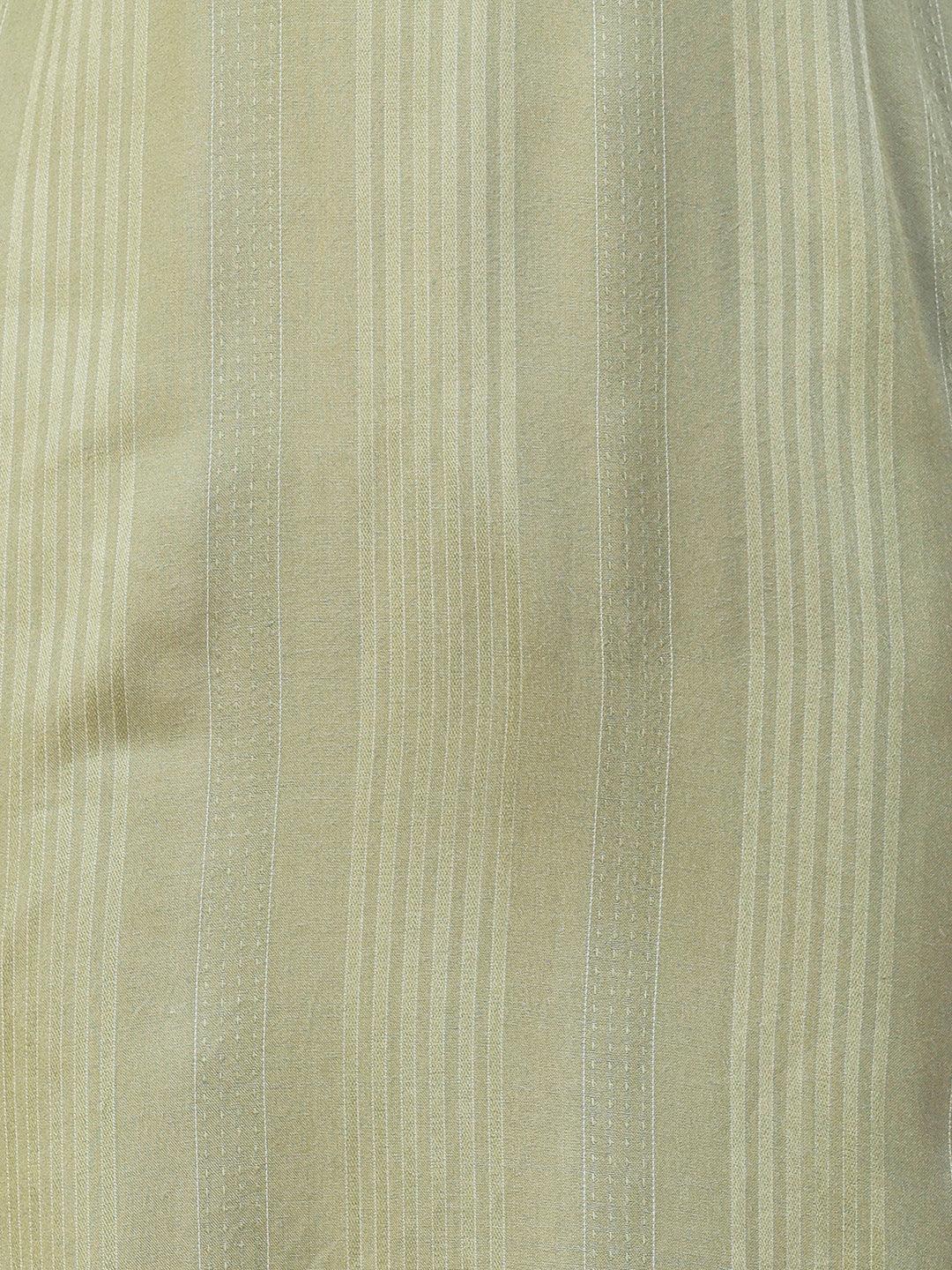 Woven Striped Resham Embroidered Kurta - Olive - Indiakreations