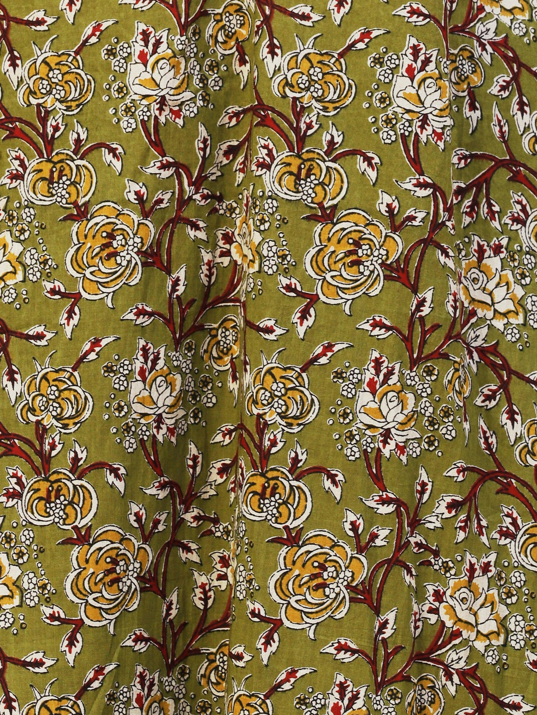 Floral Printed Hand Embroidered Kurta With Abstract printed Pants - Olive - Indiakreations