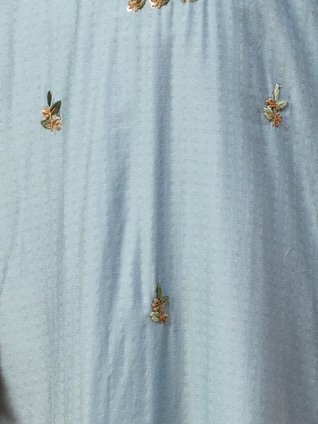 Solid Resham French Knot & Sequins Embroidered Kurta - Powder Blue - Indiakreations