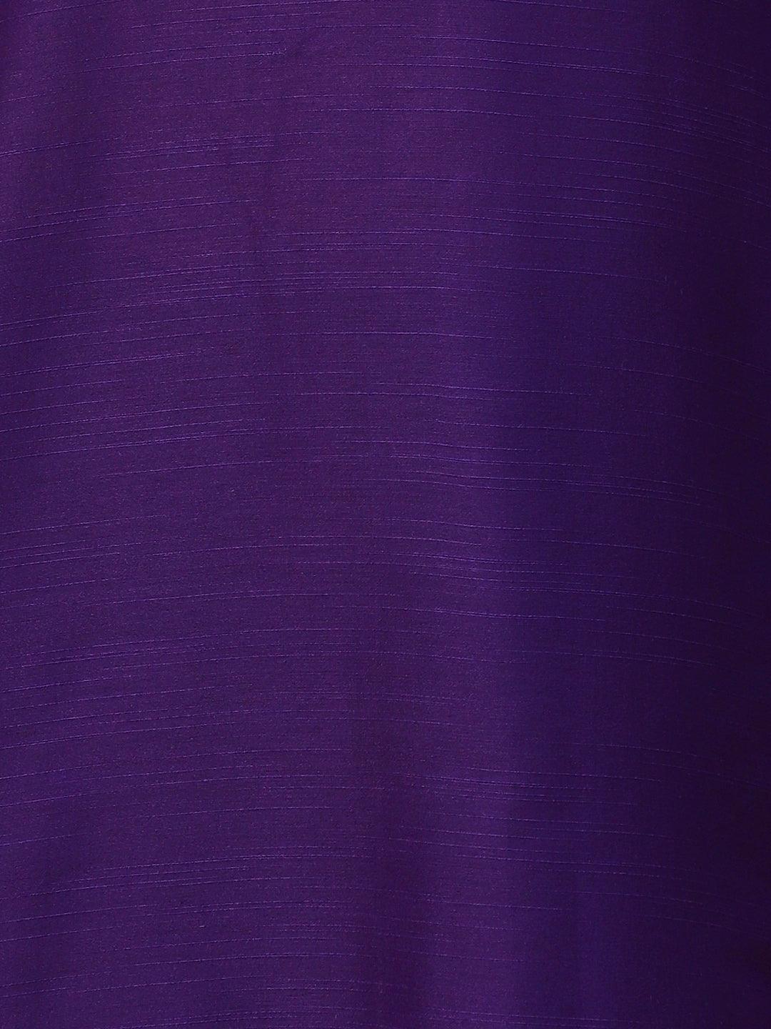 Solid Zari Embroidered Kurta With Pants & Shaded Dupatta - Violet - Indiakreations