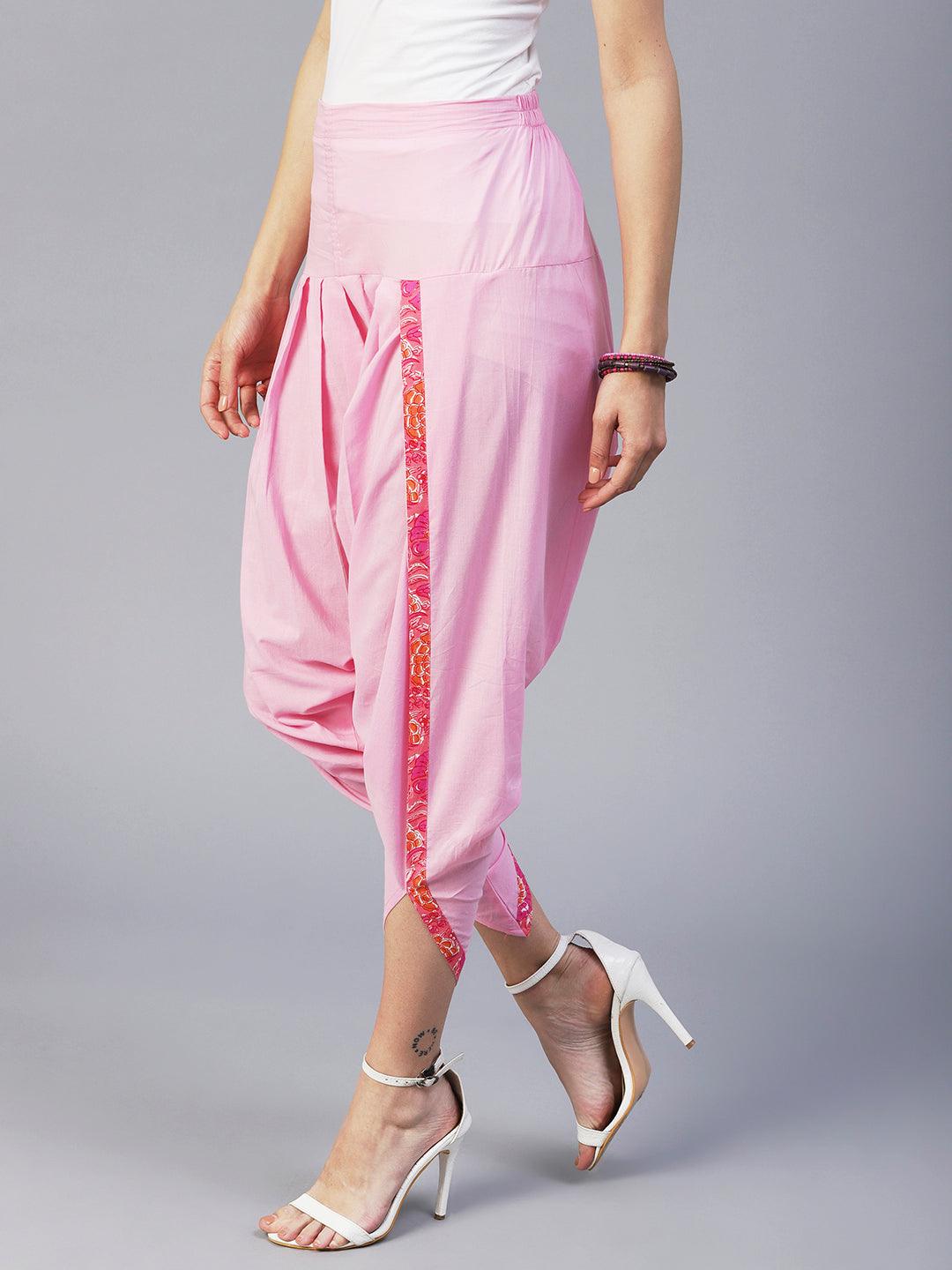 Solid Pink Cotton Dhoti Pant - Pink - Indiakreations