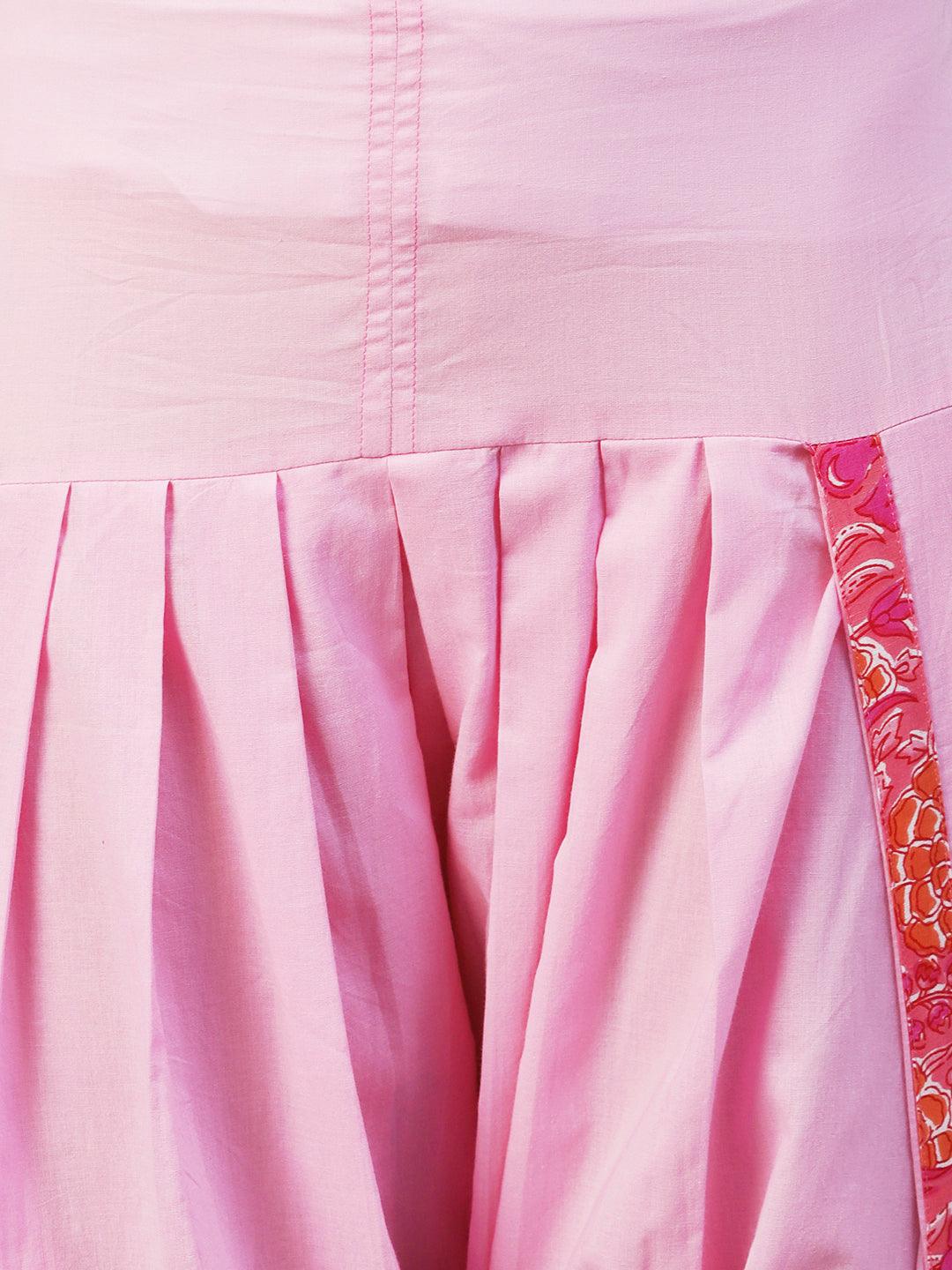 Solid Pink Cotton Dhoti Pant - Pink - Indiakreations