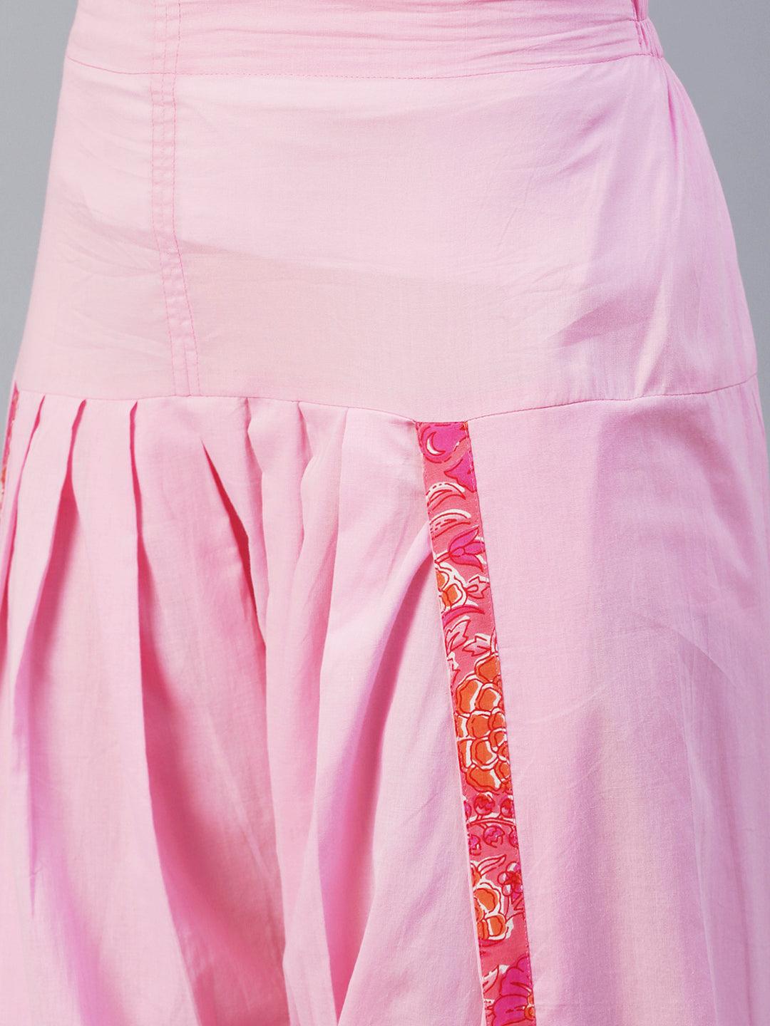 Solid Pink Cotton Dhoti Pant - Pink - Indiakreations