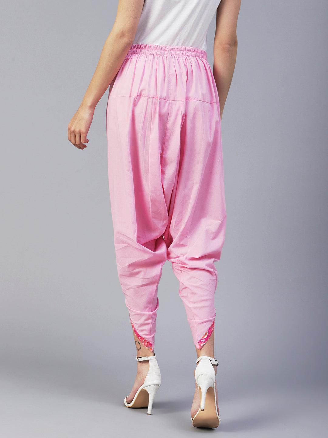 Solid Pink Cotton Dhoti Pant - Pink - Indiakreations