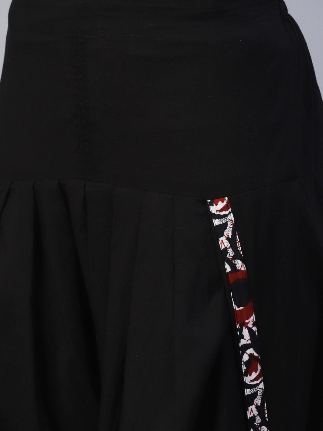 Solid Black Cotton Dhoti Pant - Black - Indiakreations