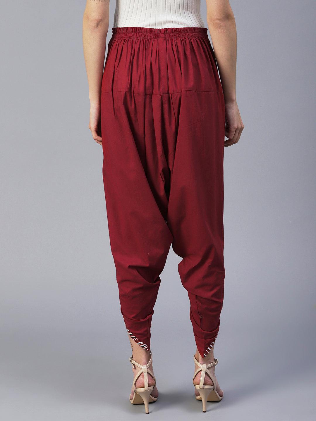 Solid Maroon Cotton Dhoti Pant - Maroon - Indiakreations