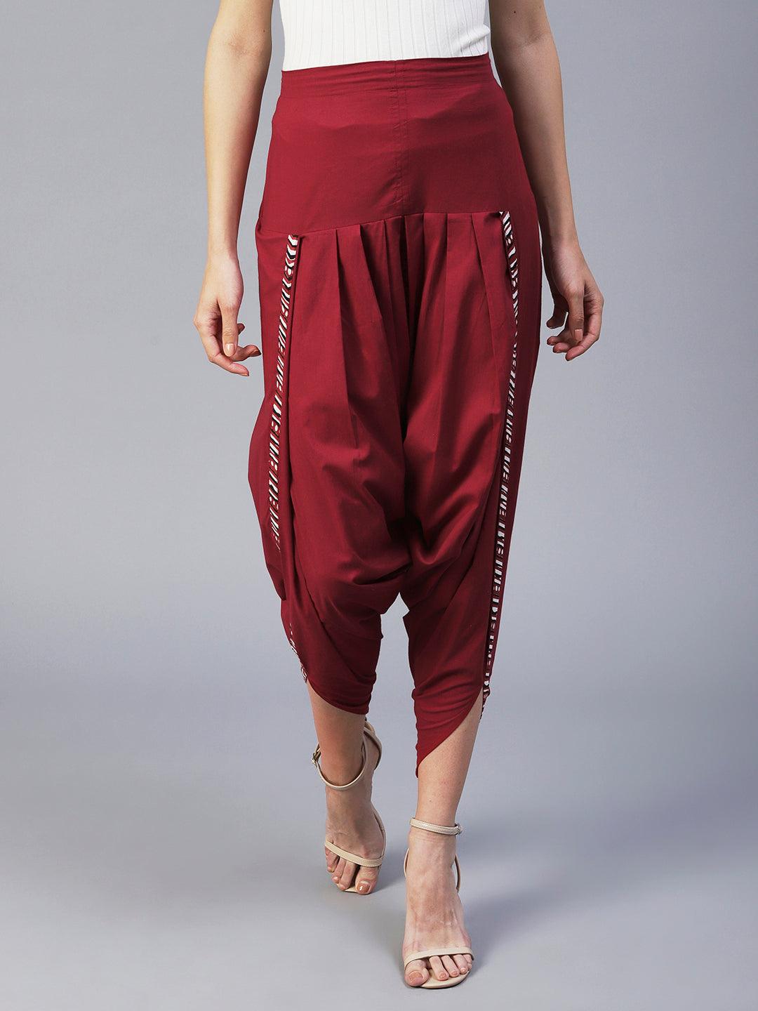 Solid Maroon Cotton Dhoti Pant - Maroon - Indiakreations