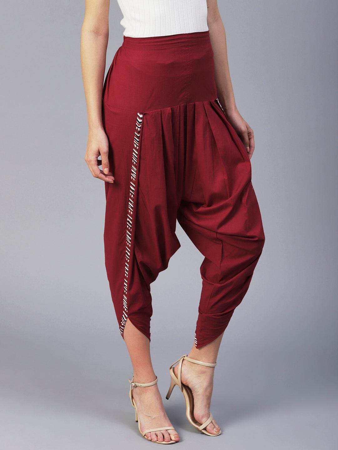 Solid Maroon Cotton Dhoti Pant - Maroon - Indiakreations