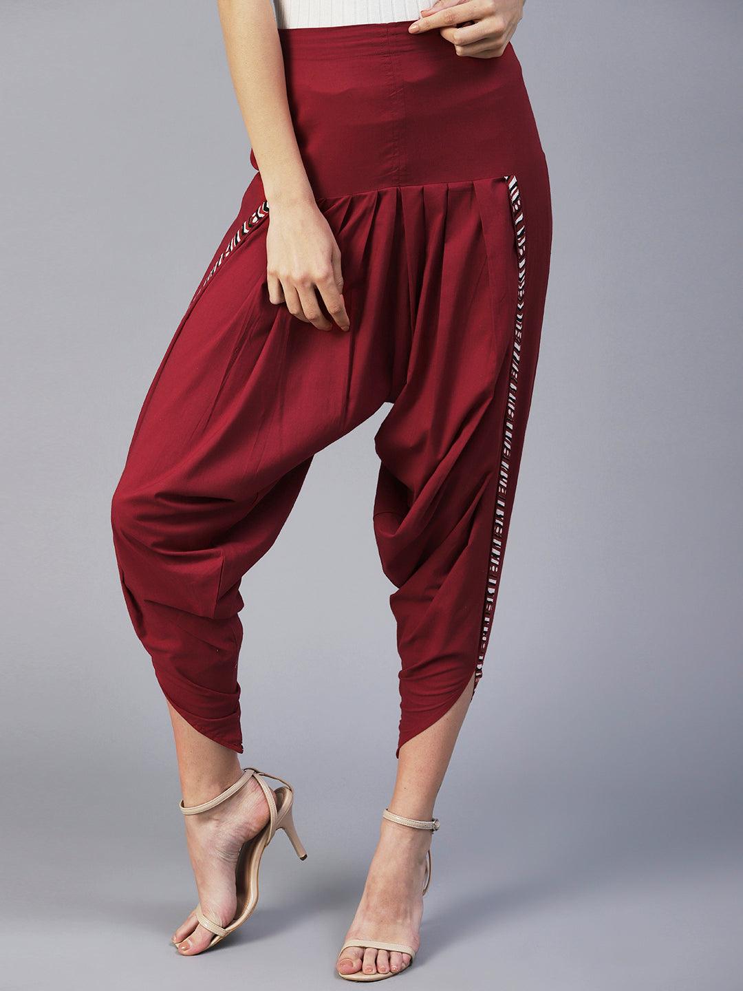 Solid Maroon Cotton Dhoti Pant - Maroon - Indiakreations