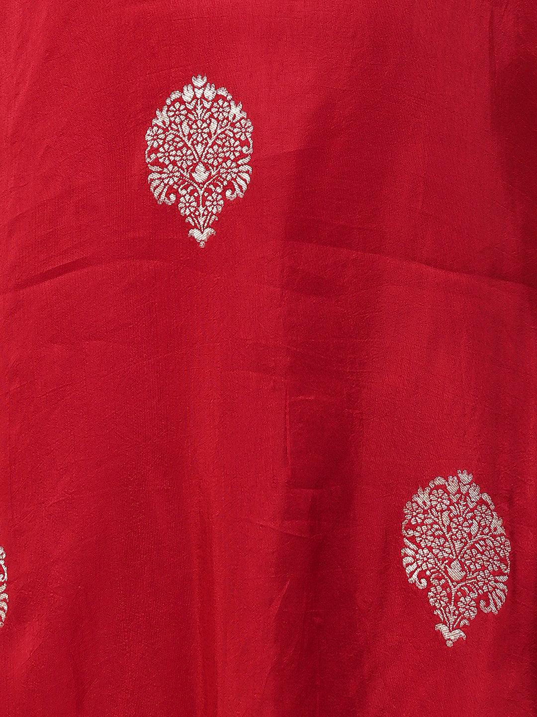 Ethnic Woven & Hand Embroidered Straight Kurta with Pant & Dupatta - Red - Indiakreations