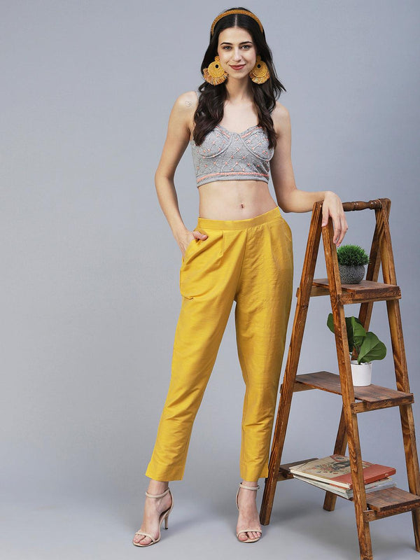 Solid Pants - Yellow - Indiakreations