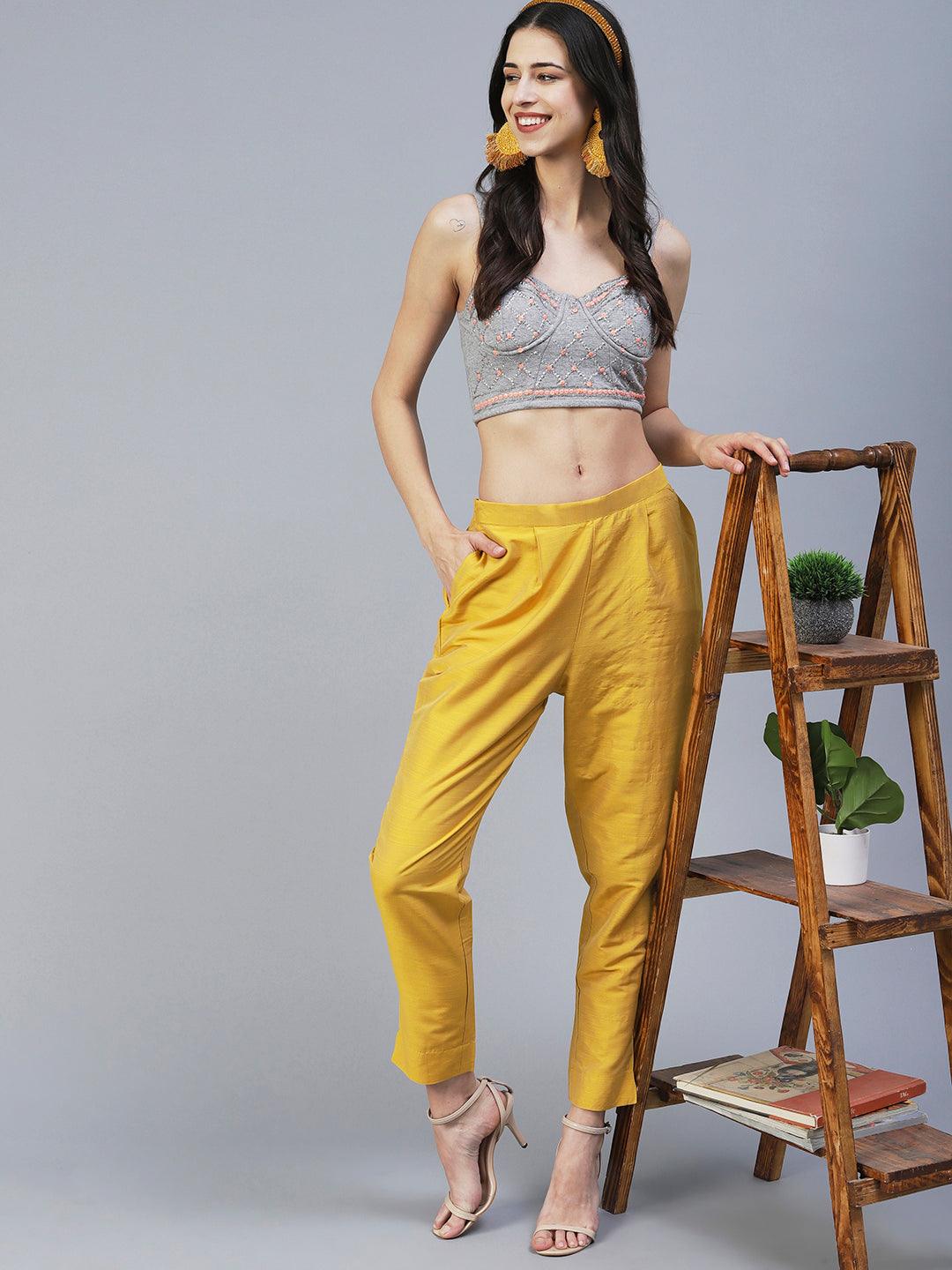 Solid Pants - Yellow - Indiakreations