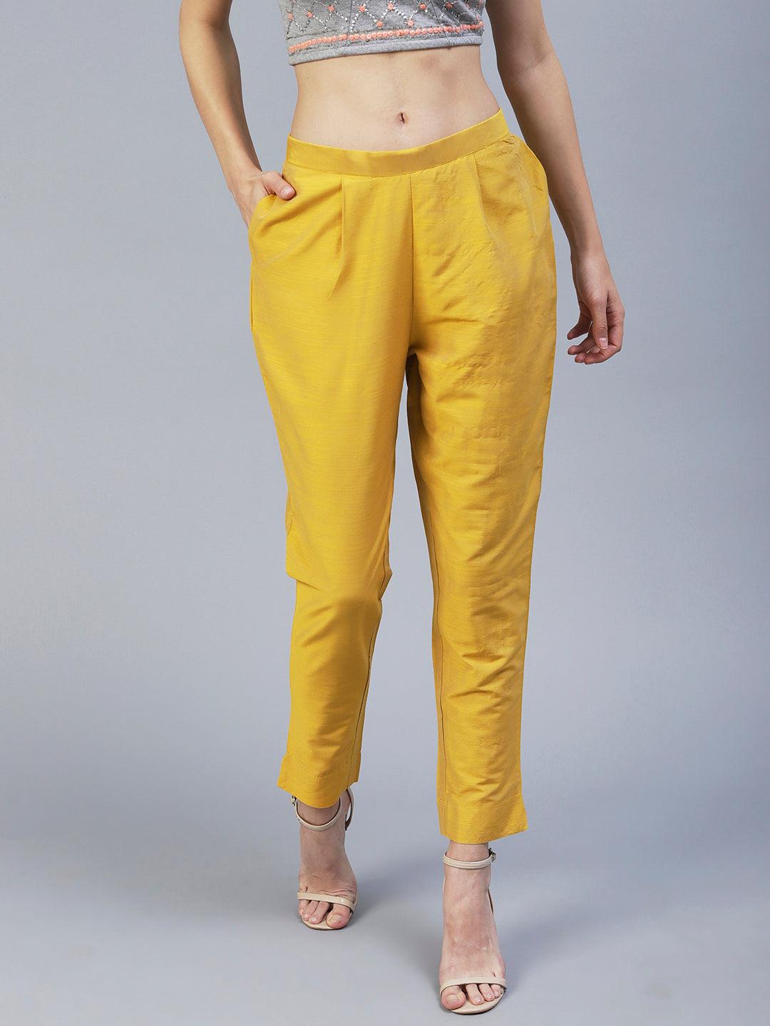 Solid Pants - Yellow - Indiakreations