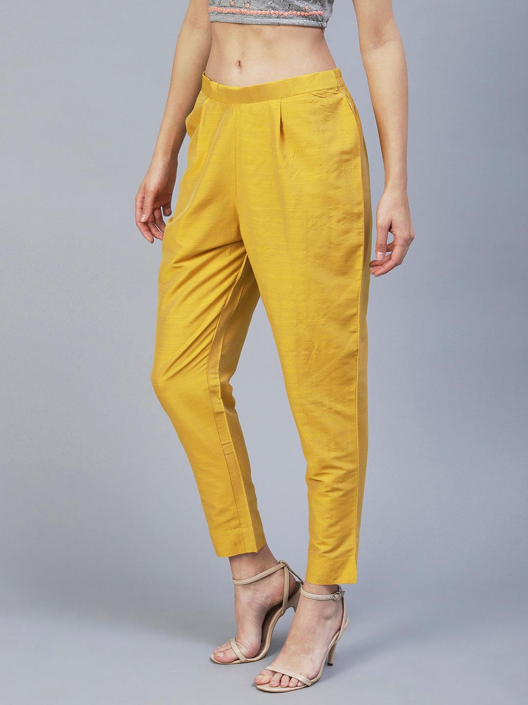 Solid Pants - Yellow - Indiakreations