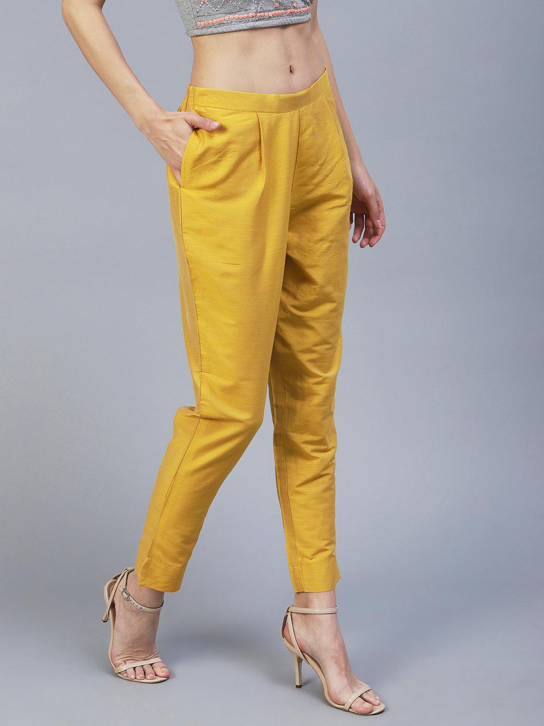 Solid Pants - Yellow - Indiakreations