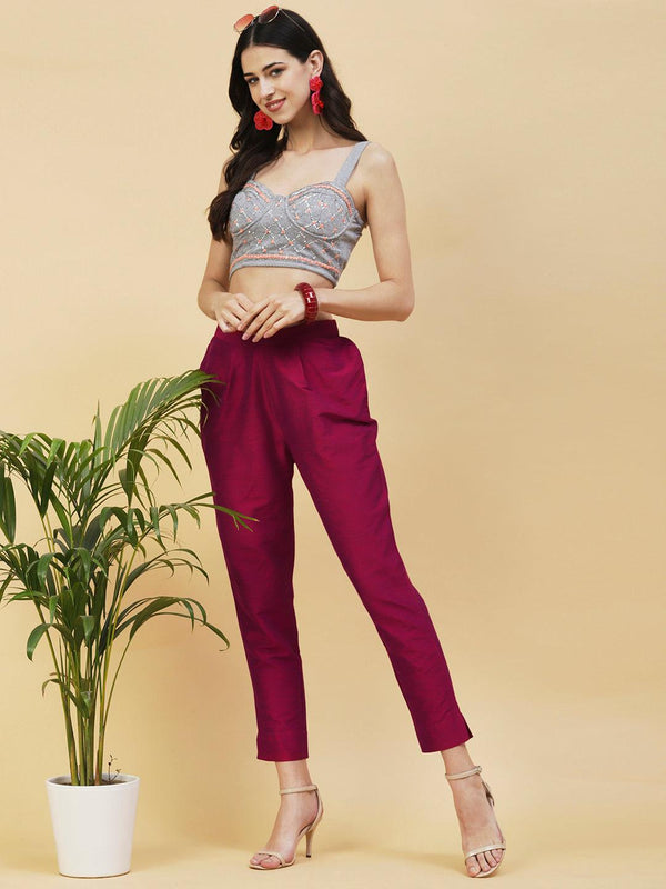 Solid Pants - Burgundy - Indiakreations