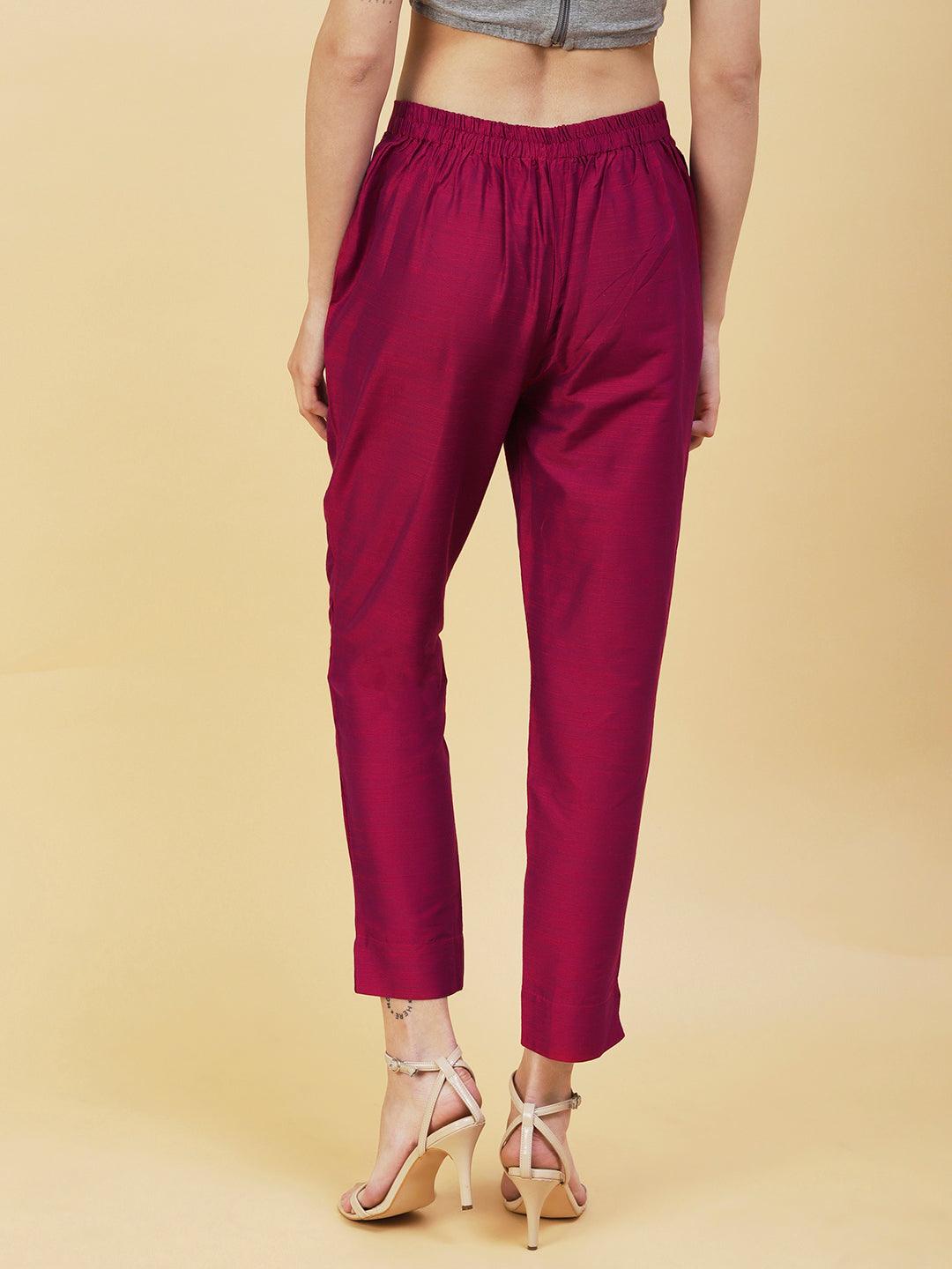 Solid Pants - Burgundy - Indiakreations