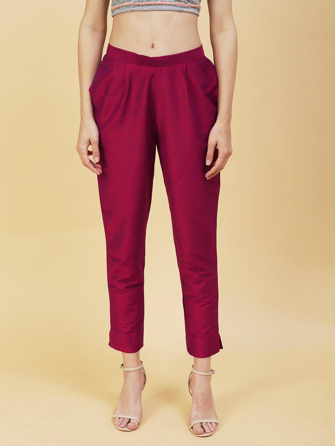 Solid Pants - Burgundy - Indiakreations