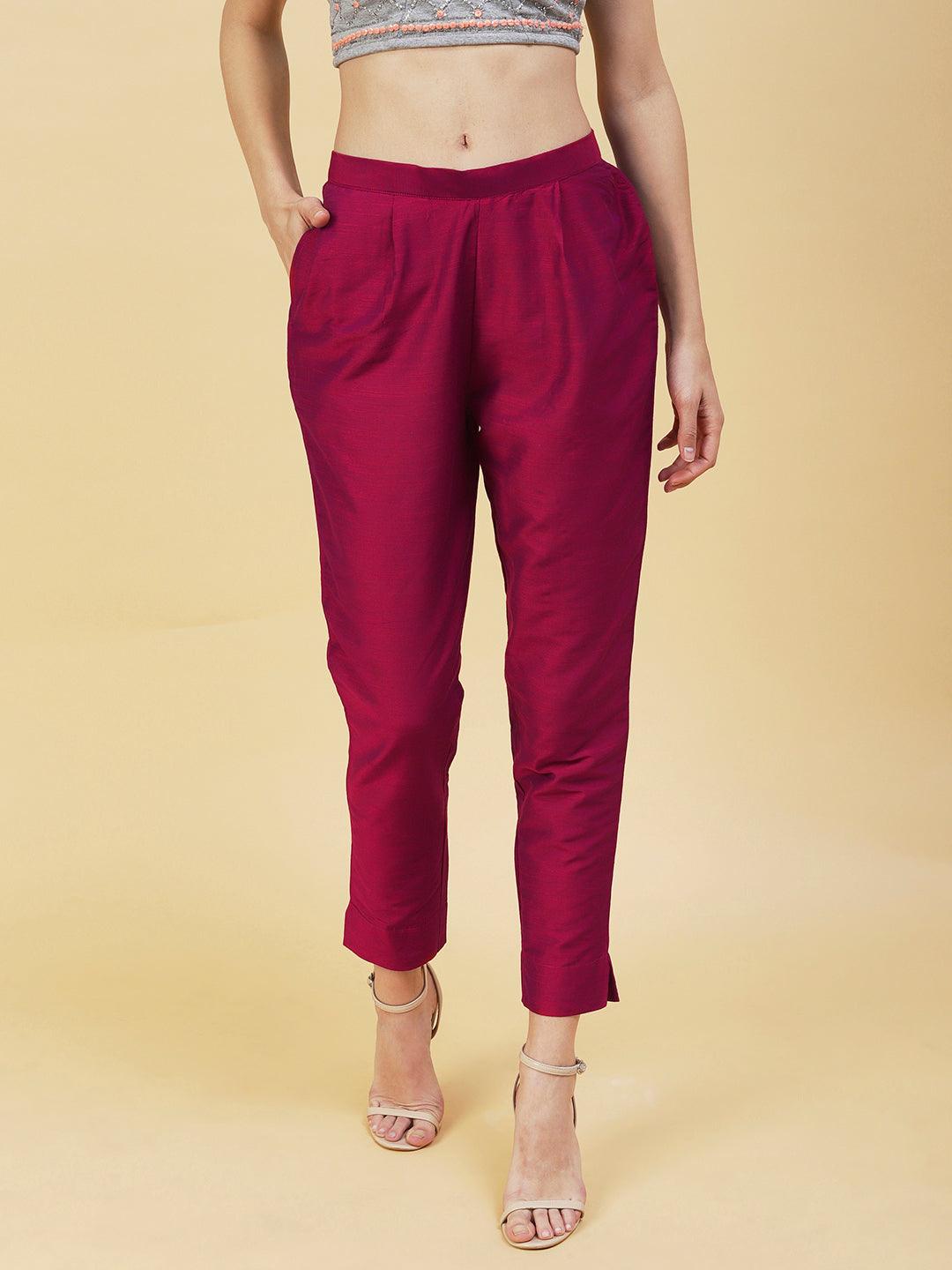 Solid Pants - Burgundy - Indiakreations