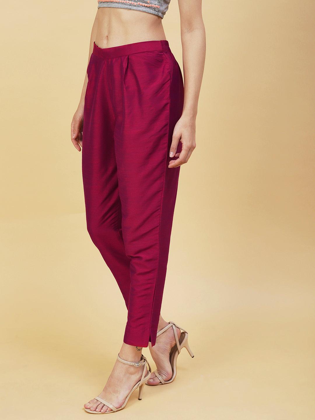 Solid Pants - Burgundy - Indiakreations