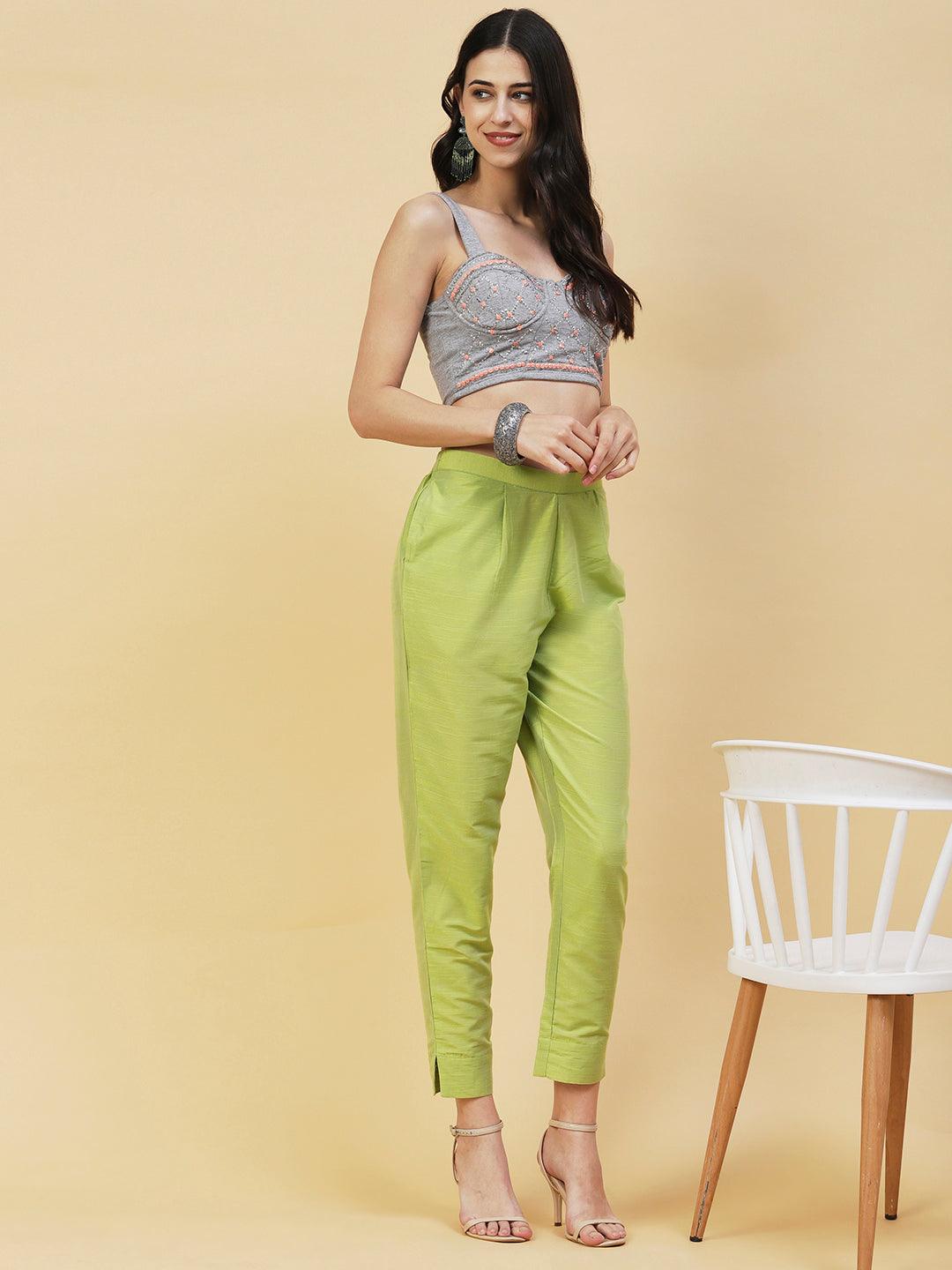 Solid Pants - Lime Green - Indiakreations