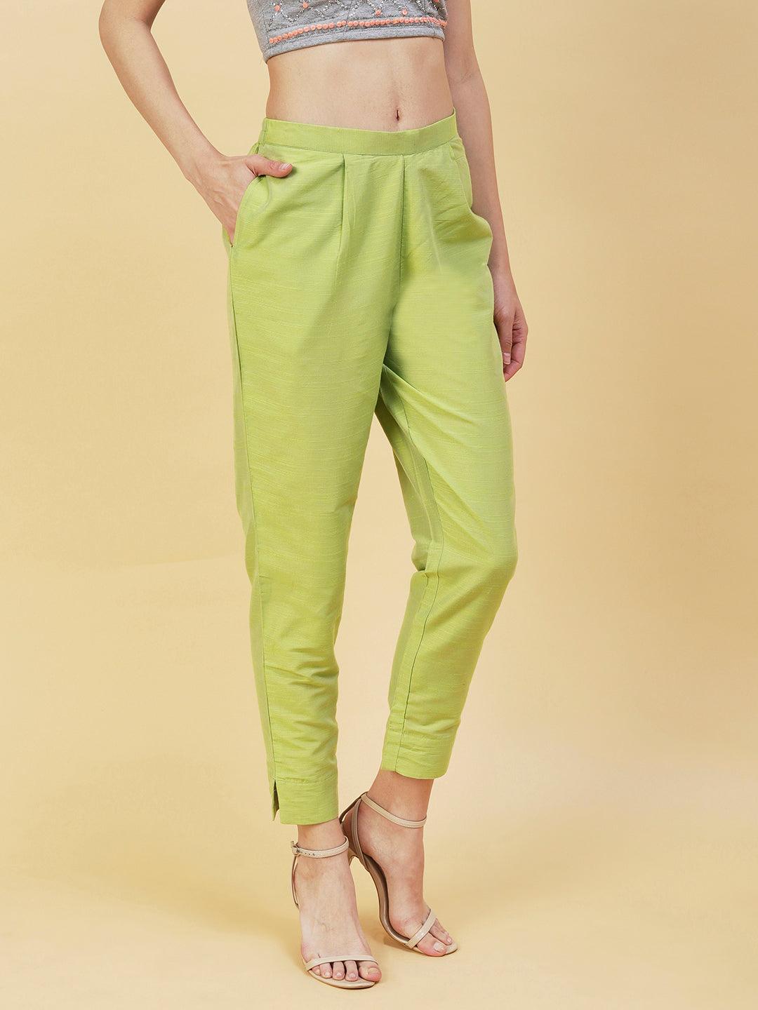 Solid Pants - Lime Green - Indiakreations