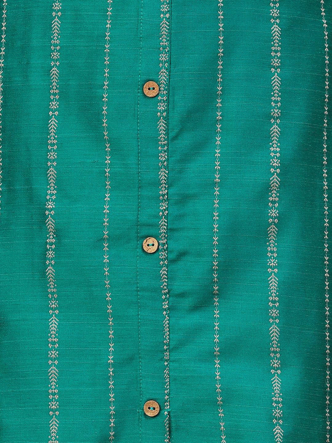 Woven Striped Front Slit A-line Kurta - Sea Green - Indiakreations