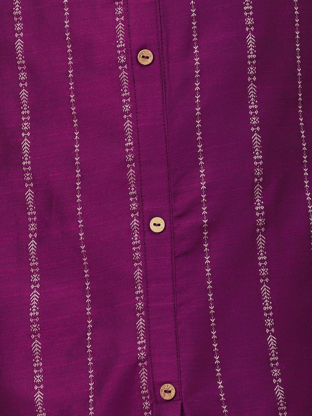 Woven Striped Front Slit A-line Kurta - Violet - Indiakreations