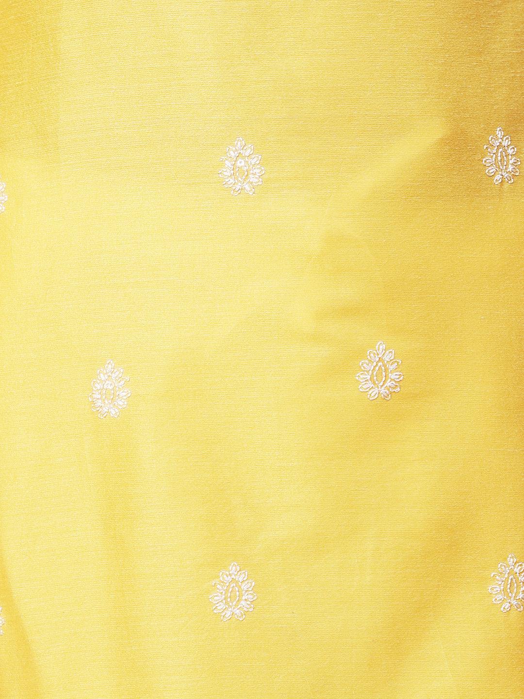 Solid Floral Embroidered Straight Fit Kurta - Yellow - Indiakreations